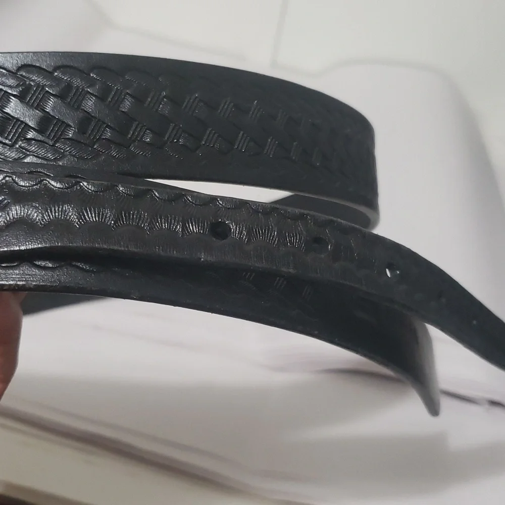 Triple K Black Leather Ranger‎ Basketweave Solid Brass Belt